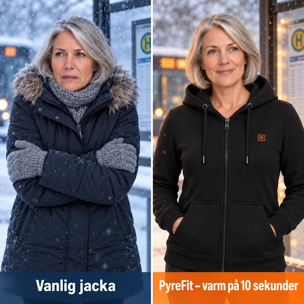 Jämförelse: vanlig vinterjacka och Cosaro med värme
