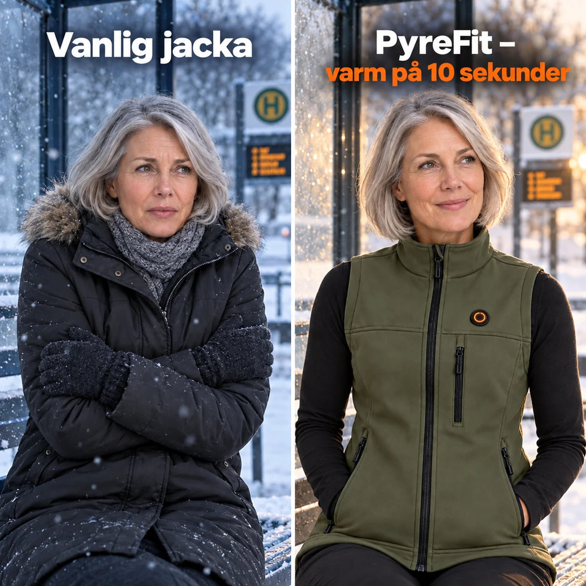 Jämförelse: vanlig vinterjacka och Mellora med värme