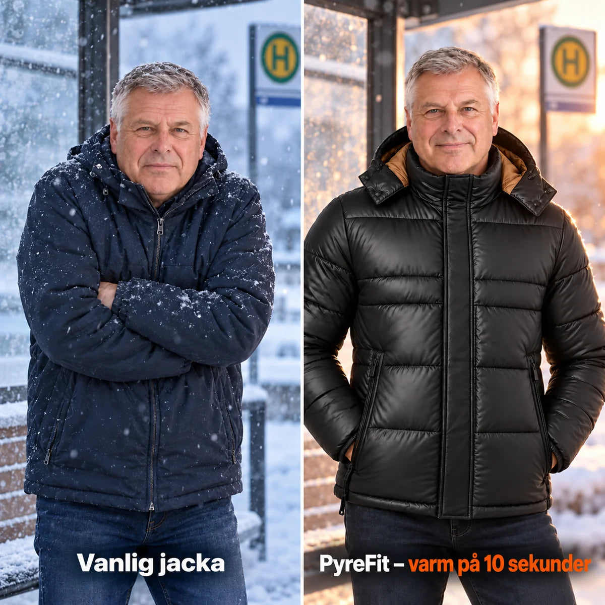 Jämförelse: vanlig vinterjacka och Norvia med värme