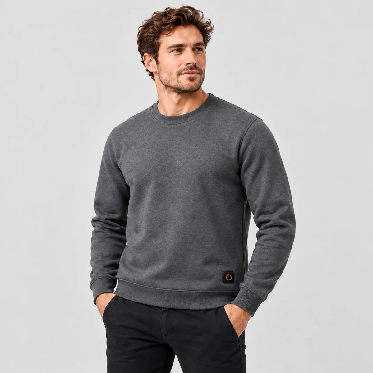 Uppvärmd sweatshirt med rund hals PyreFit Aeroan i grått, framifrån