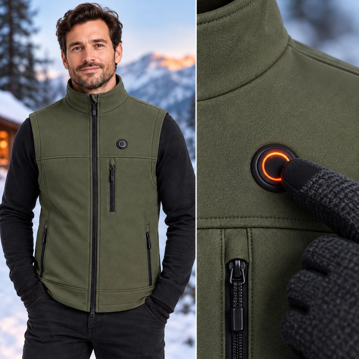 Värmeväst unisex PyreFit Allora, kontrollknappen i närbild