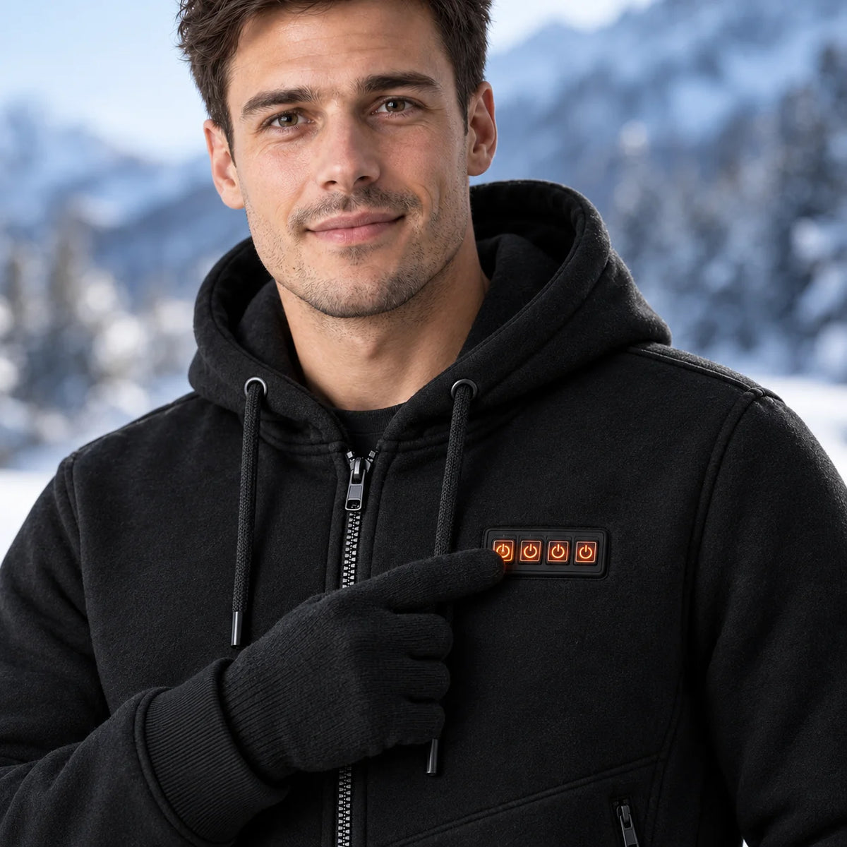 Uppvärmd sweatshirthoodie herr PyreFit Kernor, kontrollknappen i närbild