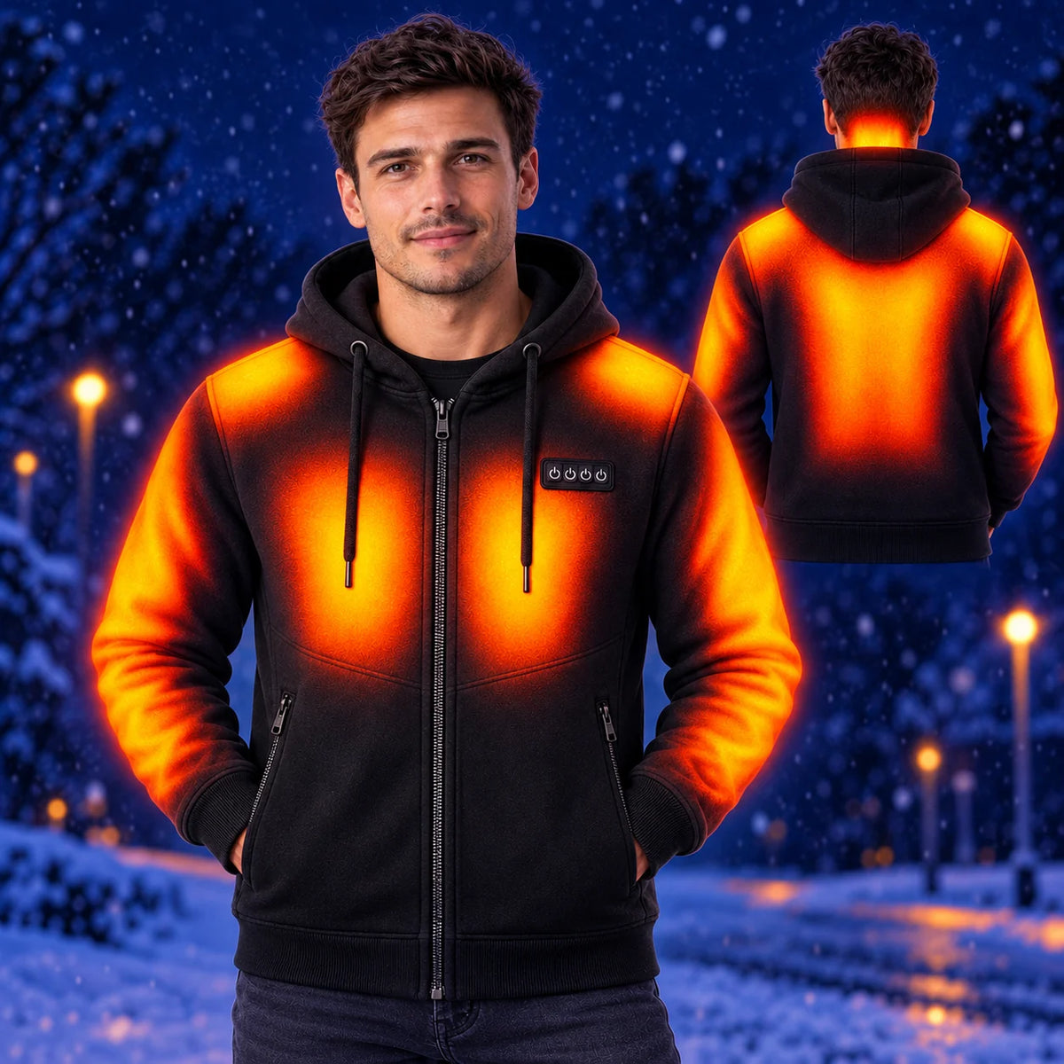 Uppvärmd sweatshirthoodie herr PyreFit Kernor – värme på armar, axlar, nacke, bröst och rygg