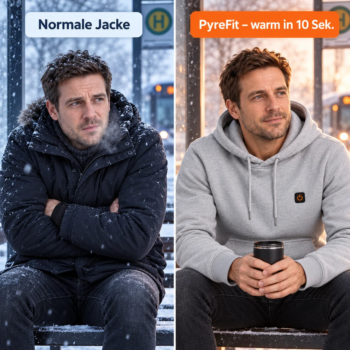 Jämförelse: vanlig vinterjacka och Velocor med värme