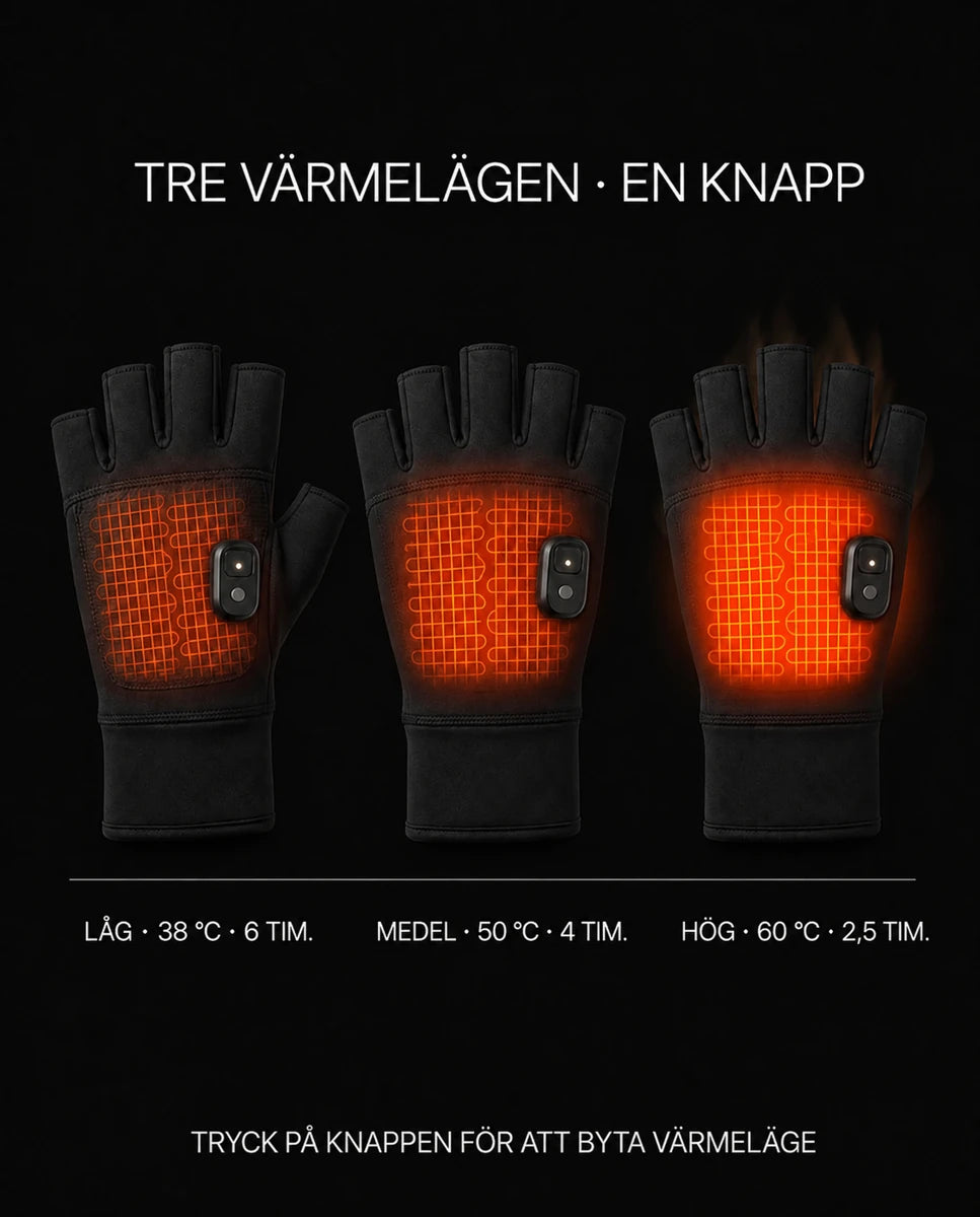 Grafik över värmenivåerna på de uppvärmda fingerlösa handskarna från PyreFit