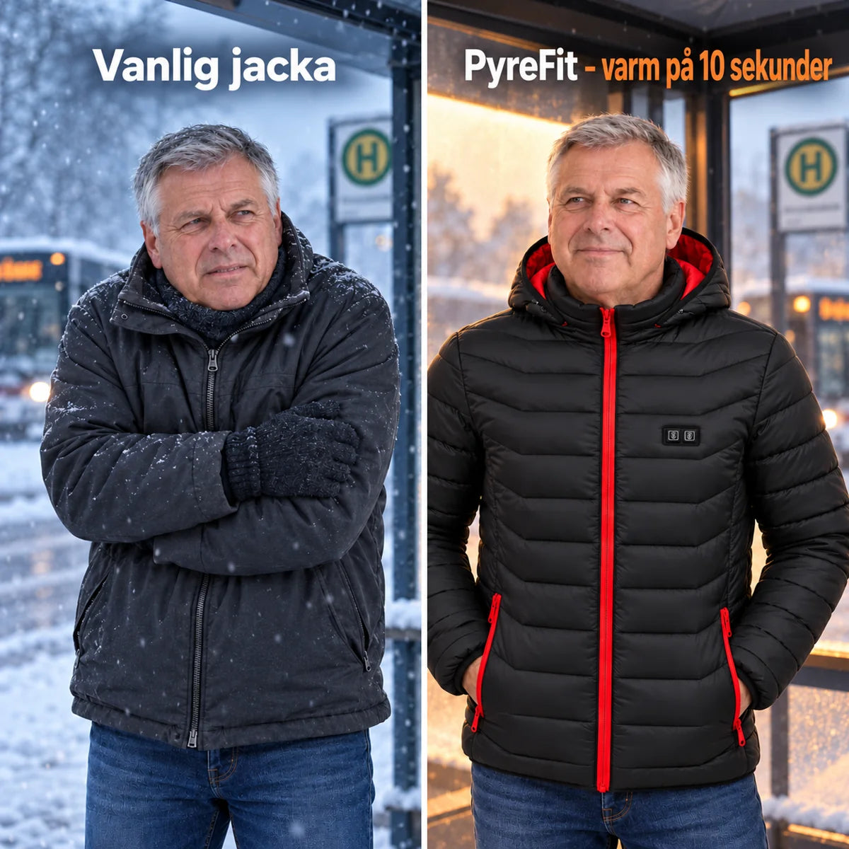 Jämförelse: vanlig vinterjacka och Travina med värme