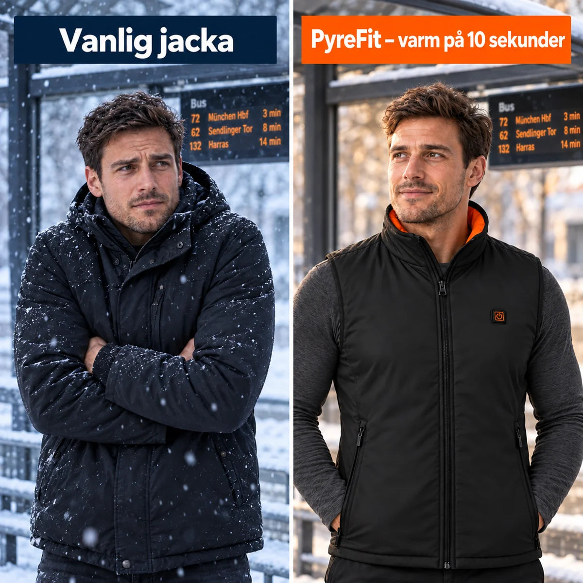 Jämförelse: vanlig vinterjacka och Ventaro med värme