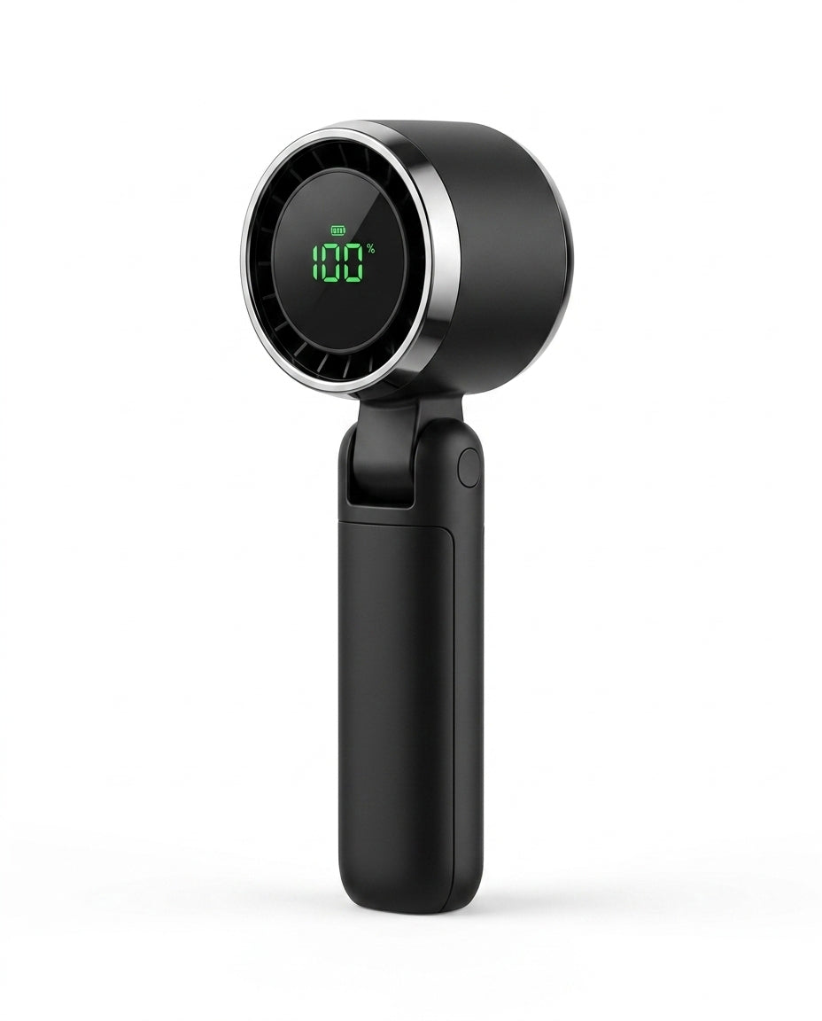 Handfläkt med turbo och digital display – hopfällbar och laddas via USB-C – produktbild 1