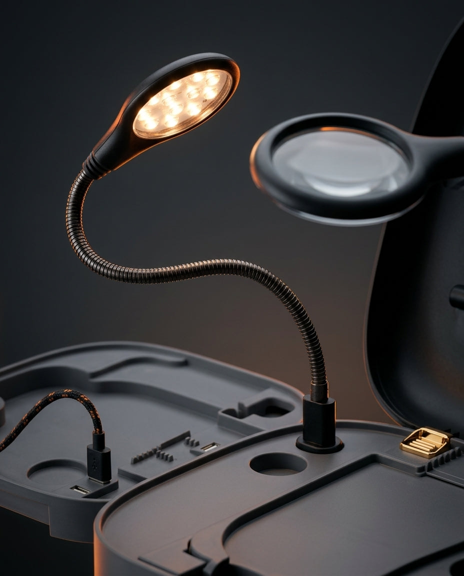 Fotvårdsstation med lampa och spegel – upphöjt stöd för pedikyr hemma – produktbild 3