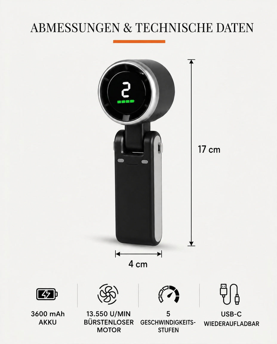Handfläkt med turbo och digital display – hopfällbar och laddas via USB-C – produktbild 9