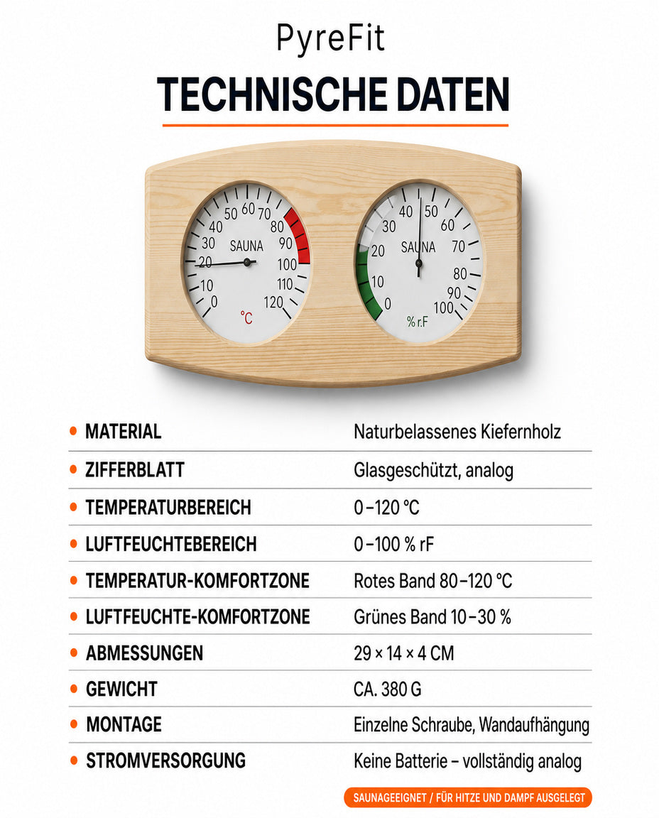 Bastutermometer och hygrometer i trä – värme och luftfuktighet i en blick – produktbild 9