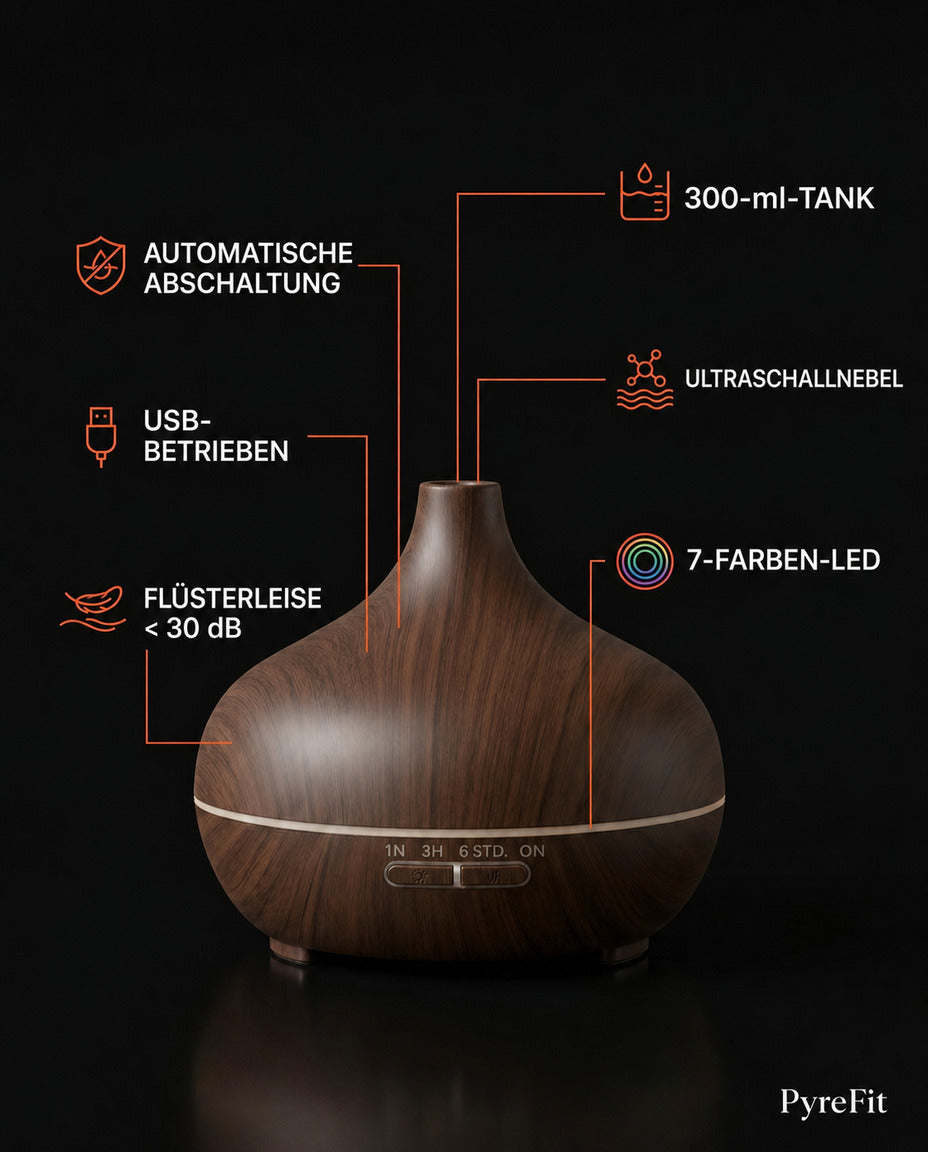 Aromadiffuser med färgljus – ultraljudsdimma i träimitation för ett lugnare rum – produktbild 10