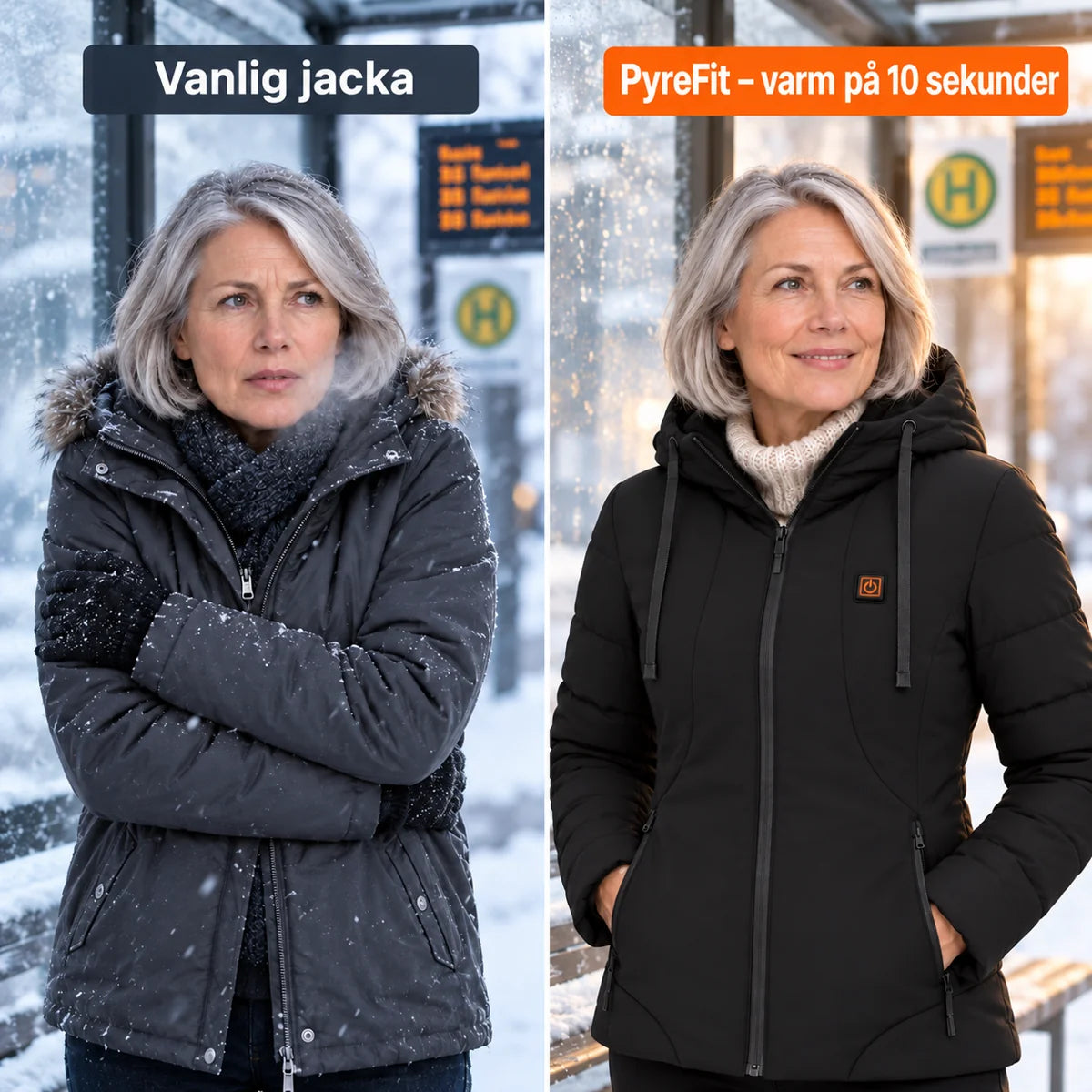 Jämförelse: vanlig vinterjacka och Alpina med värme