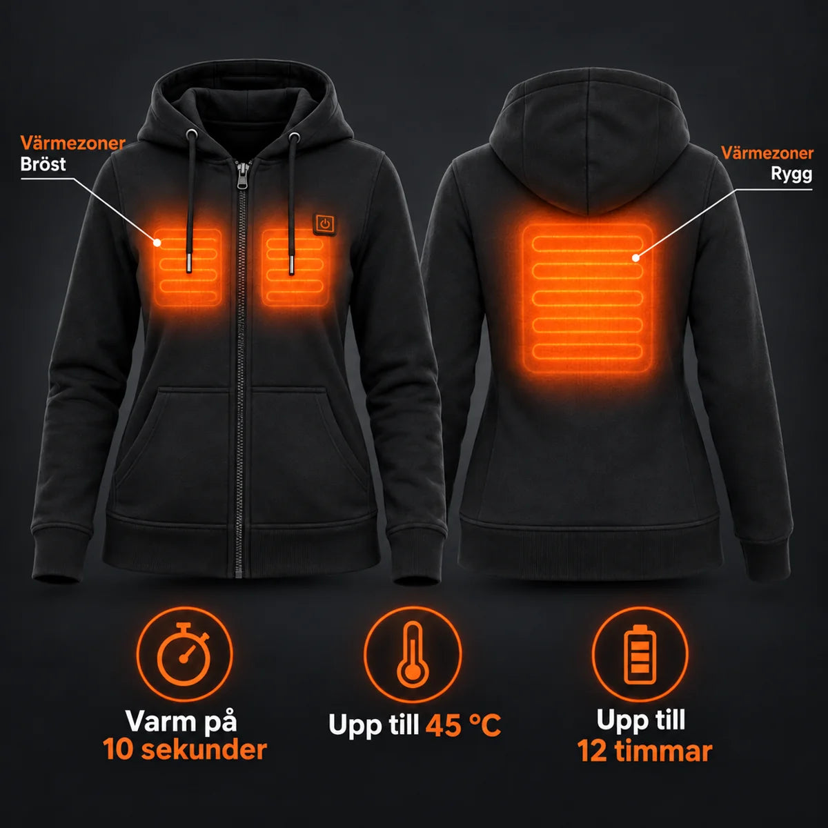 Uppvärmd sweatshirtjacka dam PyreFit Cosaro: värmezoner på bröst och rygg
