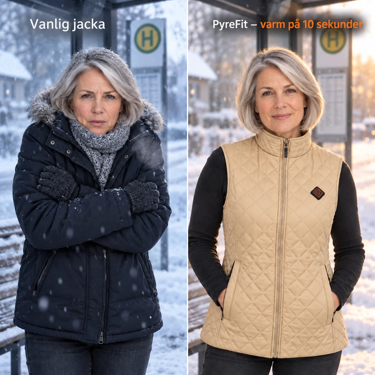 Jämförelse: vanlig vinterjacka och Librato med värme