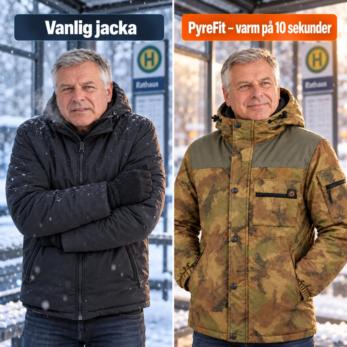 Jämförelse: vanlig vinterjacka och Mistro med värme