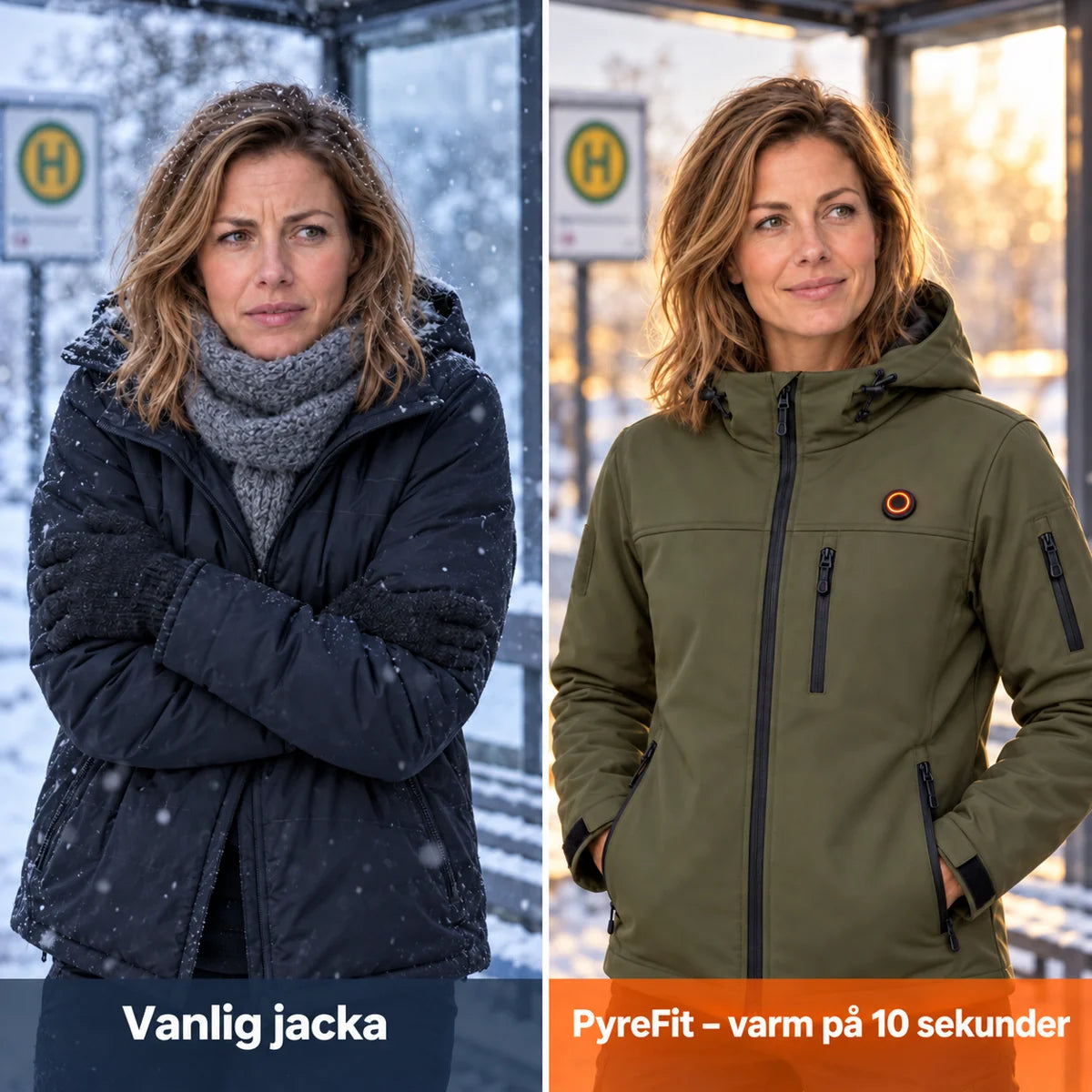 Jämförelse: vanlig vinterjacka och Novera med värme