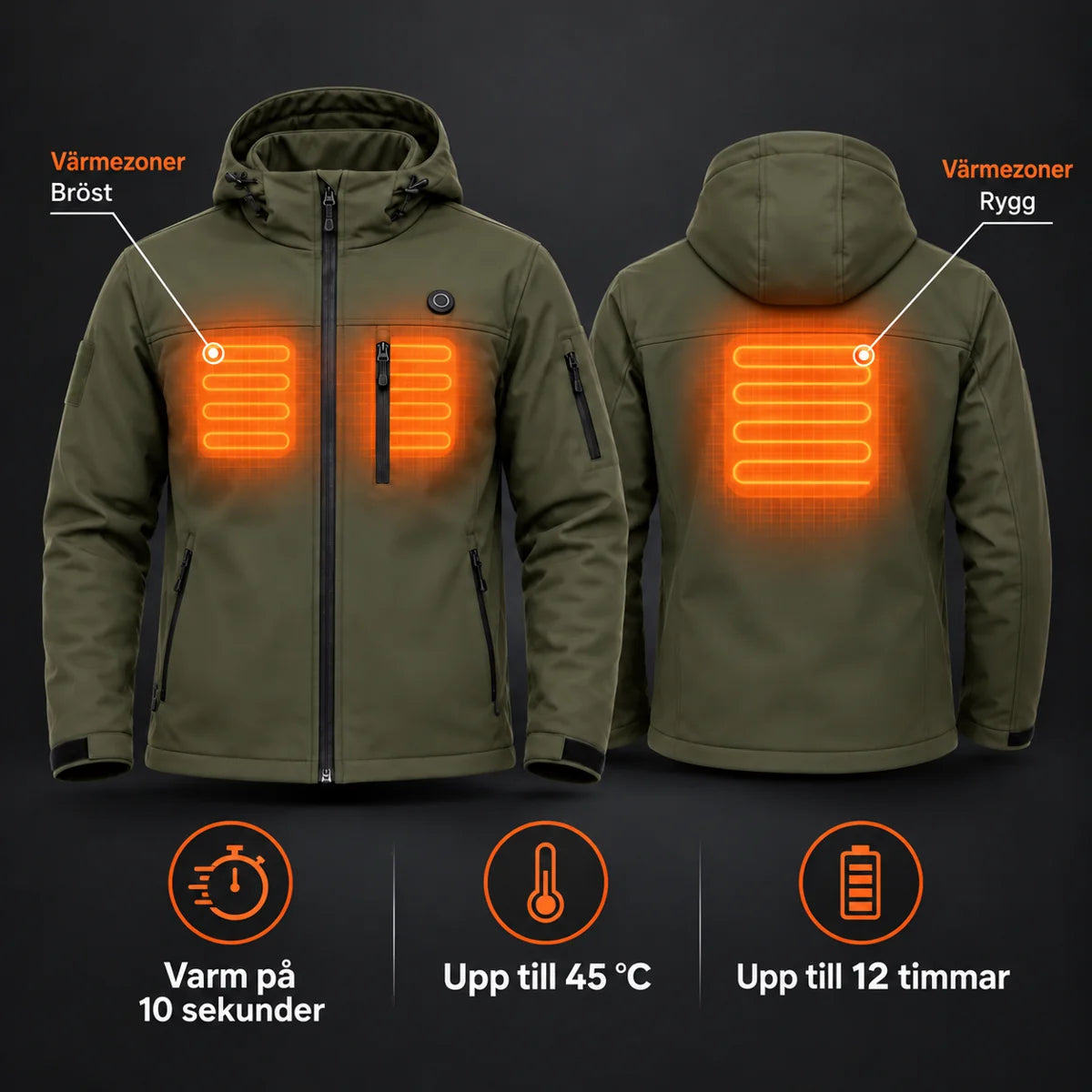 Värmejacka i softshell PyreFit Novera: värmezoner på bröst och rygg