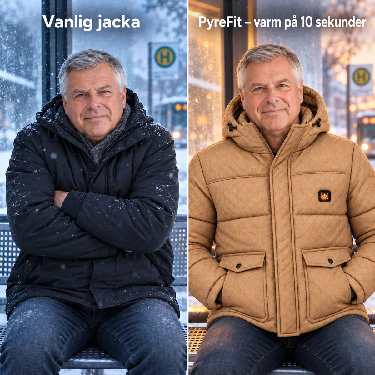 Jämförelse: vanlig vinterjacka och Orielle med värme
