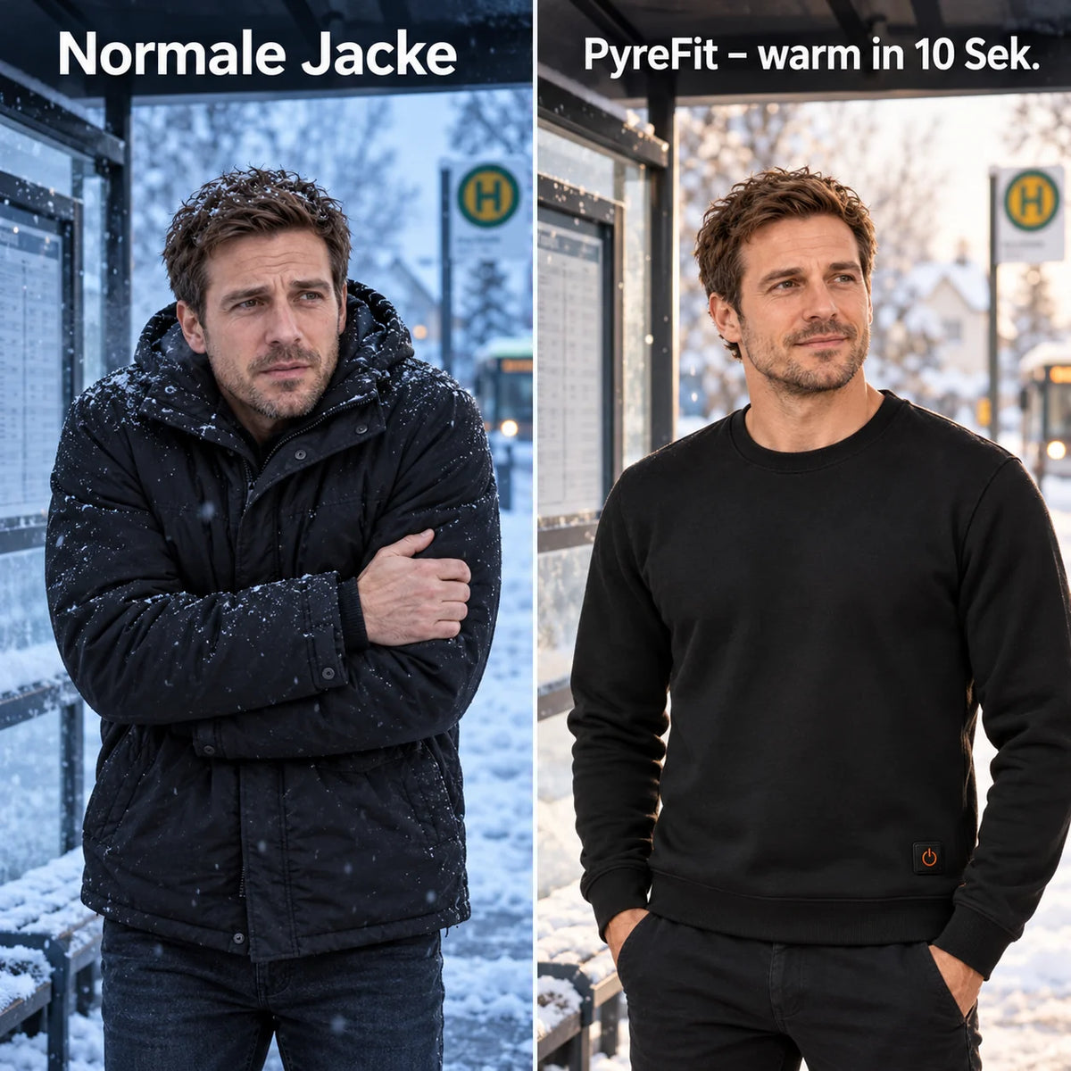 Jämförelse: vanlig vinterjacka och Aeroan med värme