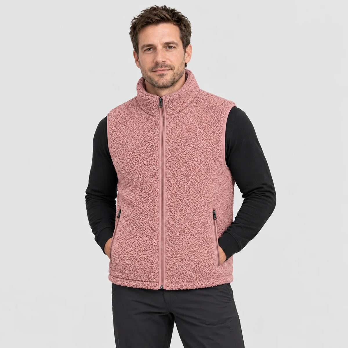 Värmeväst i sherpa PyreFit Amparo i rosa, framifrån