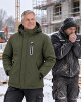 Uppvärmd parkas herr PyreFit Calvero en vinterdag: på byggarbetsplatsen