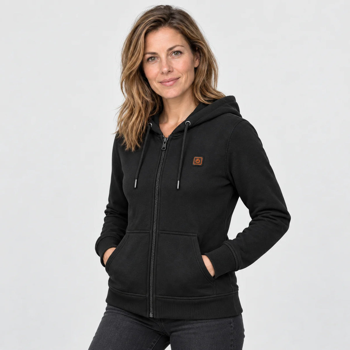 Uppvärmd sweatshirtjacka dam PyreFit Cosaro, på modell, framifrån
