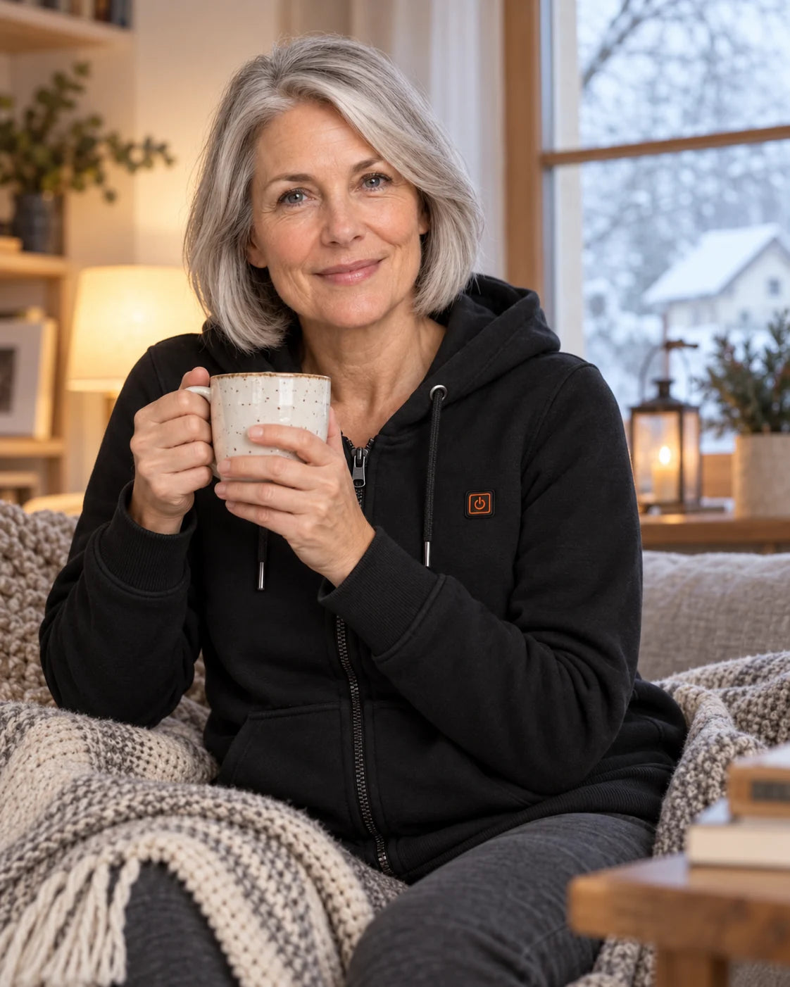 Uppvärmd sweatshirtjacka dam PyreFit Cosaro en vinterdag: hemma