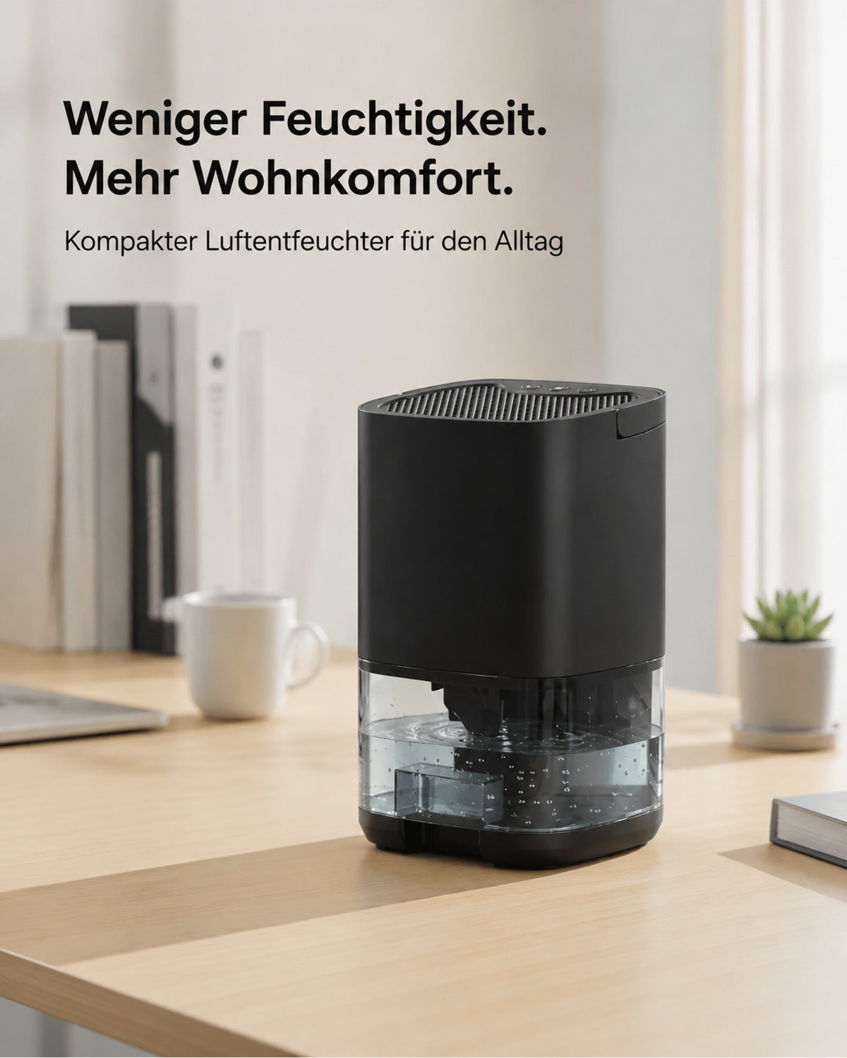 Mini-avfuktare med 1-liters vattentank – svart – produktbild 2
