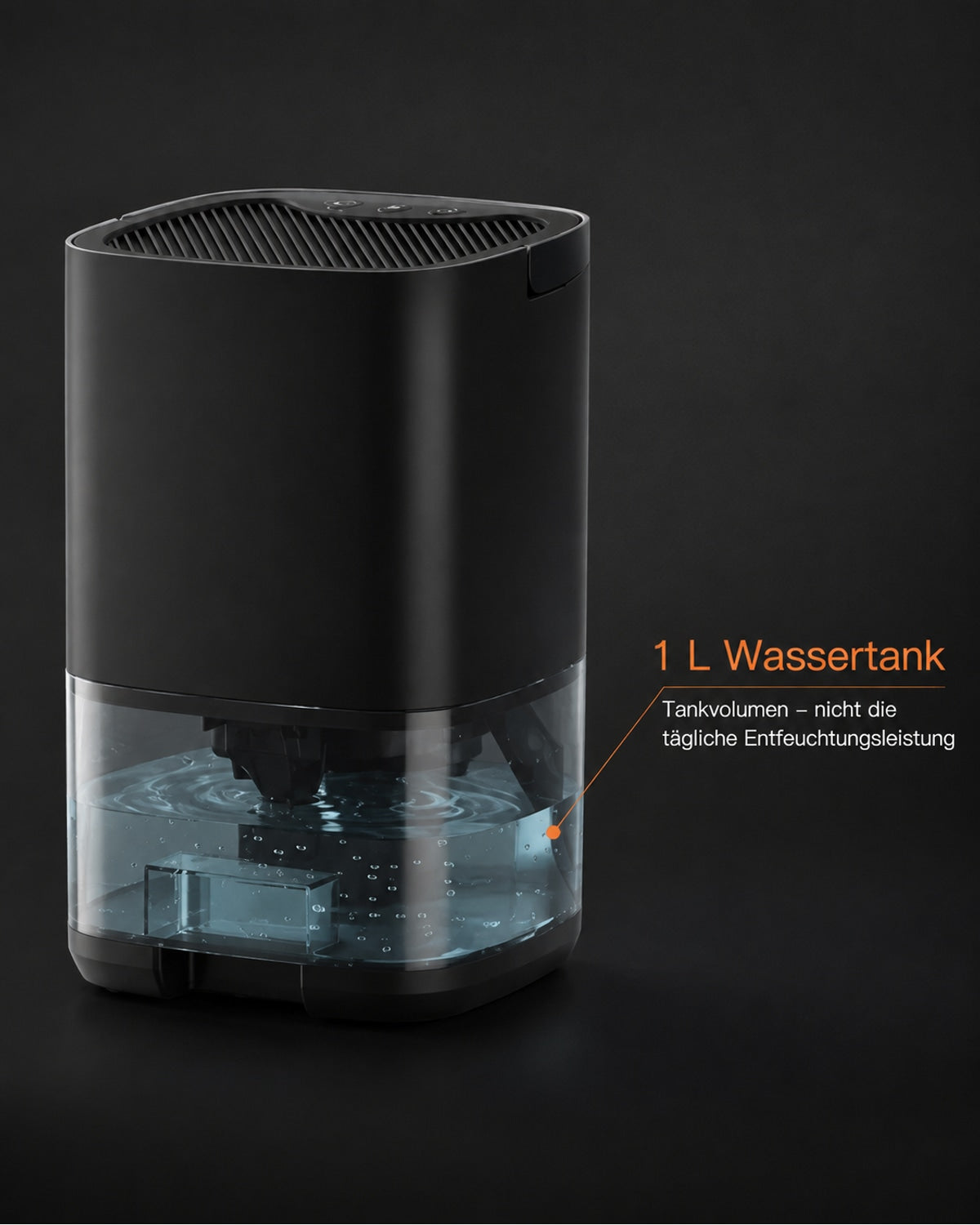 Mini-avfuktare med 1-liters vattentank – svart – produktbild 3