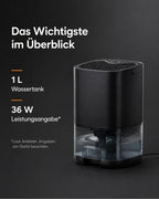 Mini-avfuktare med 1-liters vattentank – svart – produktbild 9