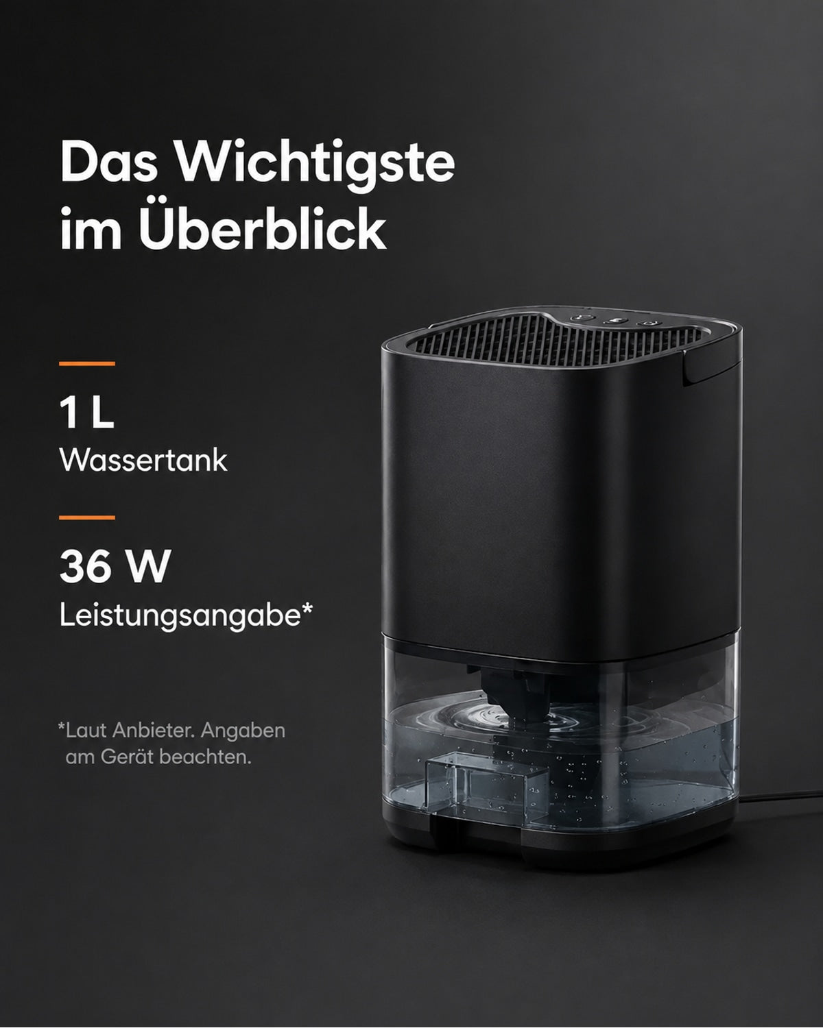 Mini-avfuktare med 1-liters vattentank – svart – produktbild 9