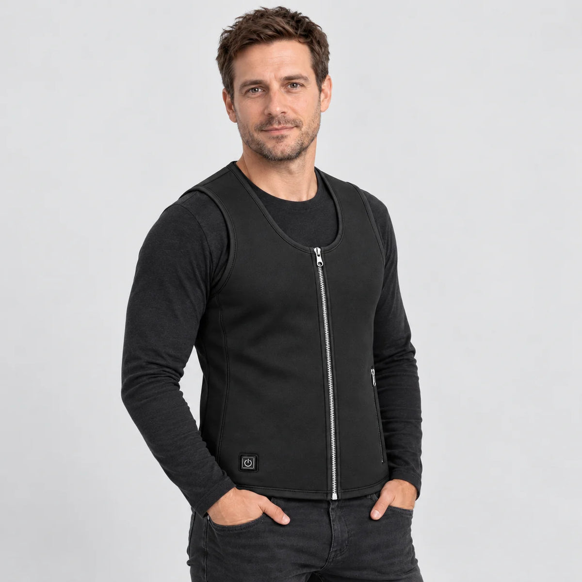 Tunn värmeväst unisex PyreFit Duvaro, på modell, framifrån