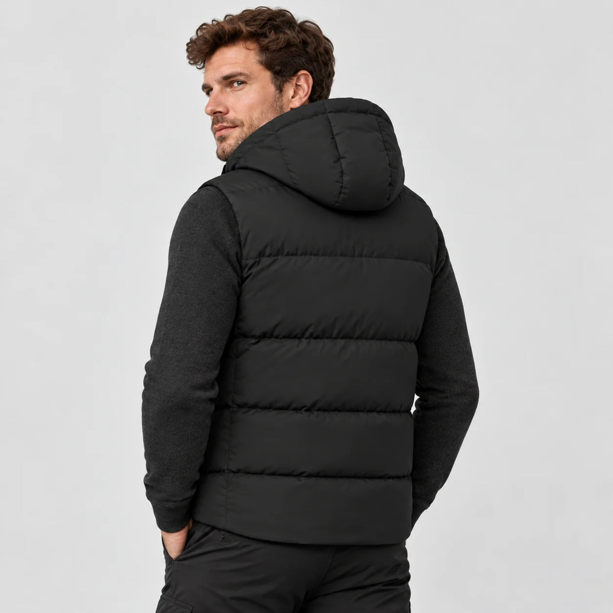 Värmeväst unisex med huva PyreFit Horizonor, bakifrån