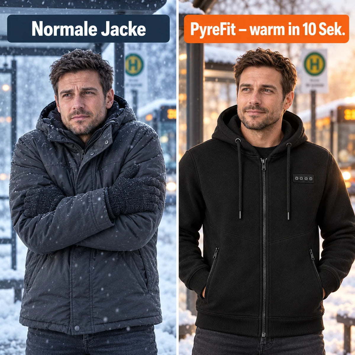 Jämförelse: vanlig vinterjacka och Kernor med värme