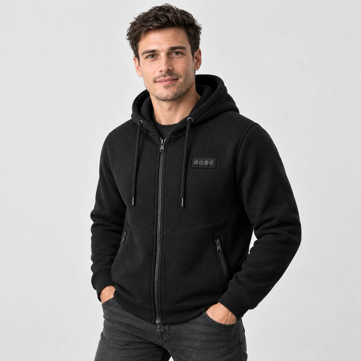 Uppvärmd sweatshirthoodie herr PyreFit Kernor, på modell, framifrån