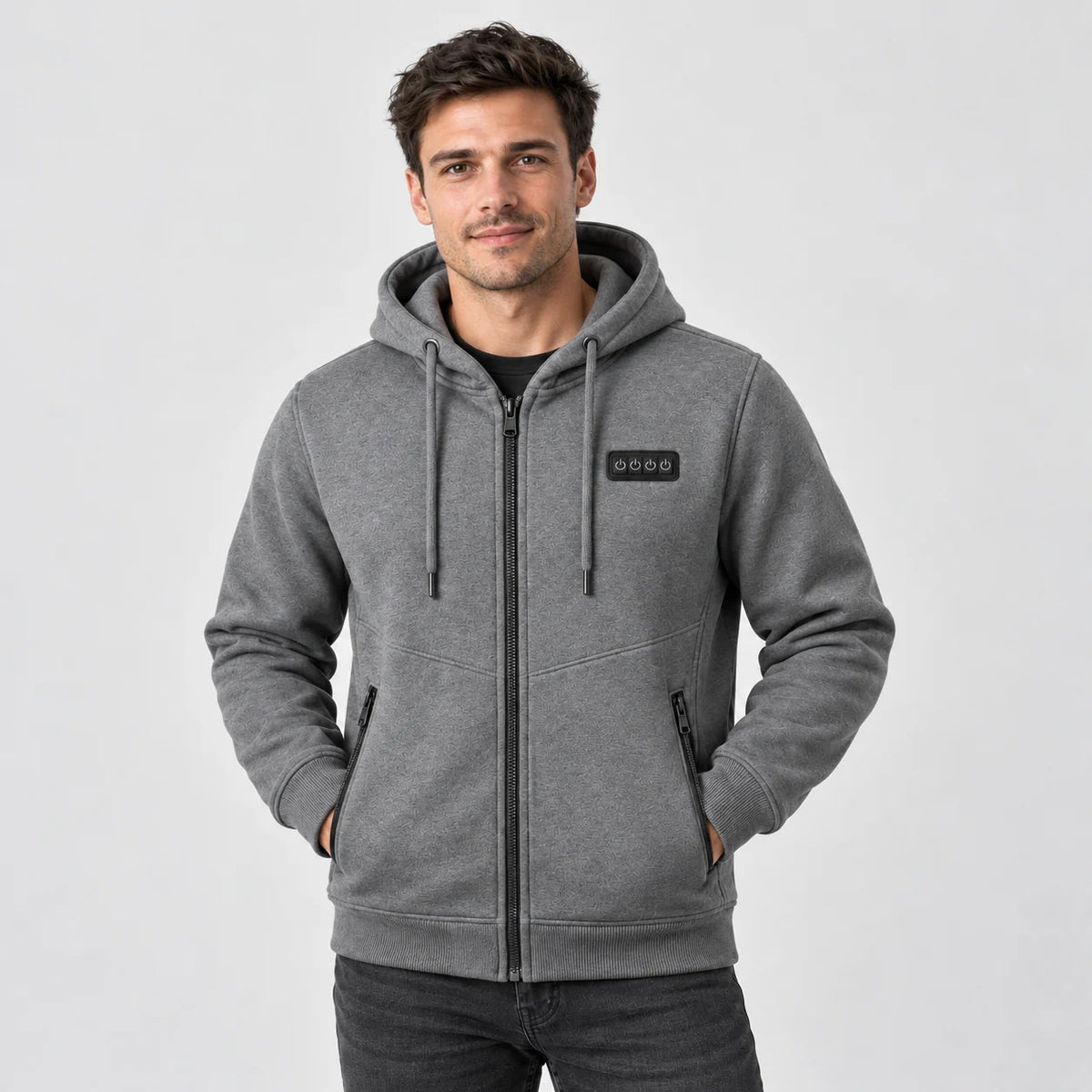Uppvärmd sweatshirthoodie herr PyreFit Kernor i grått, framifrån