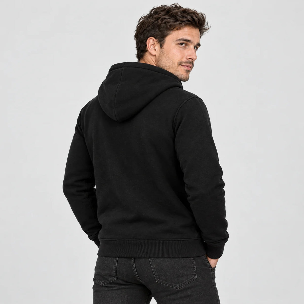Uppvärmd hoodie unisex med dragkedja PyreFit Olivora, bakifrån