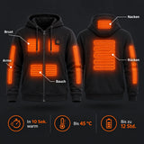 Uppvärmd hoodie unisex med dragkedja PyreFit Olivora: värmezoner på nacke, bröst, mage, armar och rygg