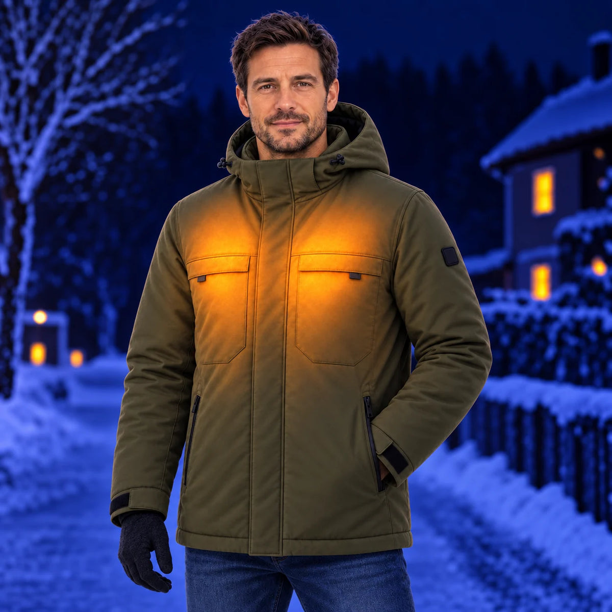 Uppvärmd parkas herr PyreFit Regaro – värme på bröst och rygg