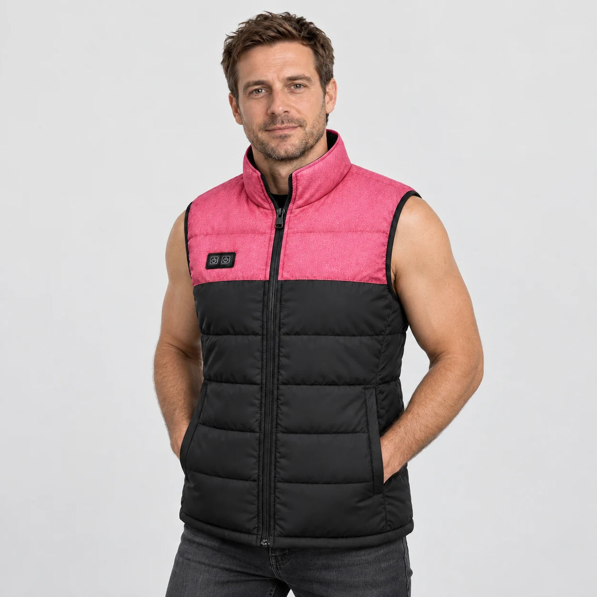 Quiltad värmeväst unisex PyreFit Rundor, på modell, framifrån