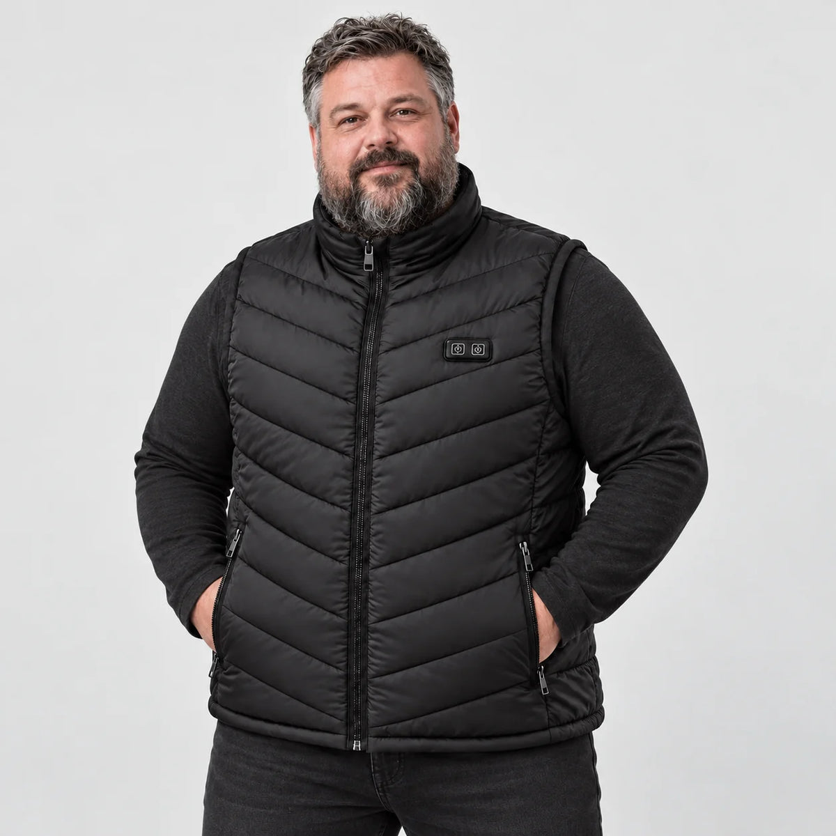 Värmeväst unisex i stora storlekar PyreFit Schattor, på modell, framifrån
