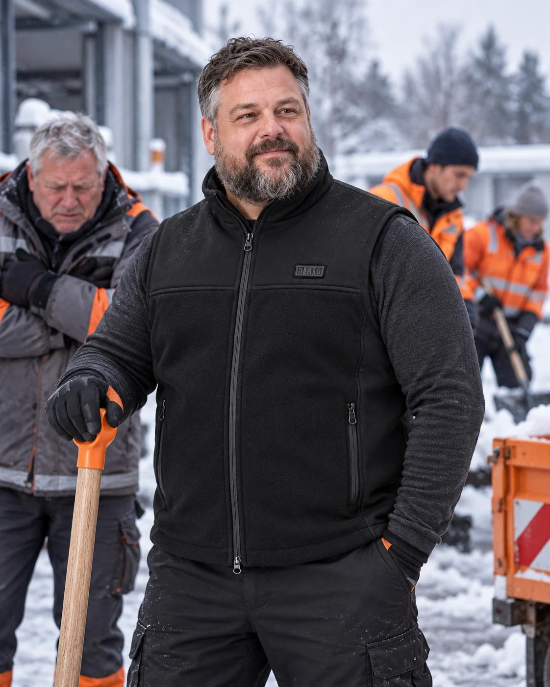 Värmeväst unisex med justerbar vidd PyreFit Tarnor en vinterdag: vid utomhusarbete