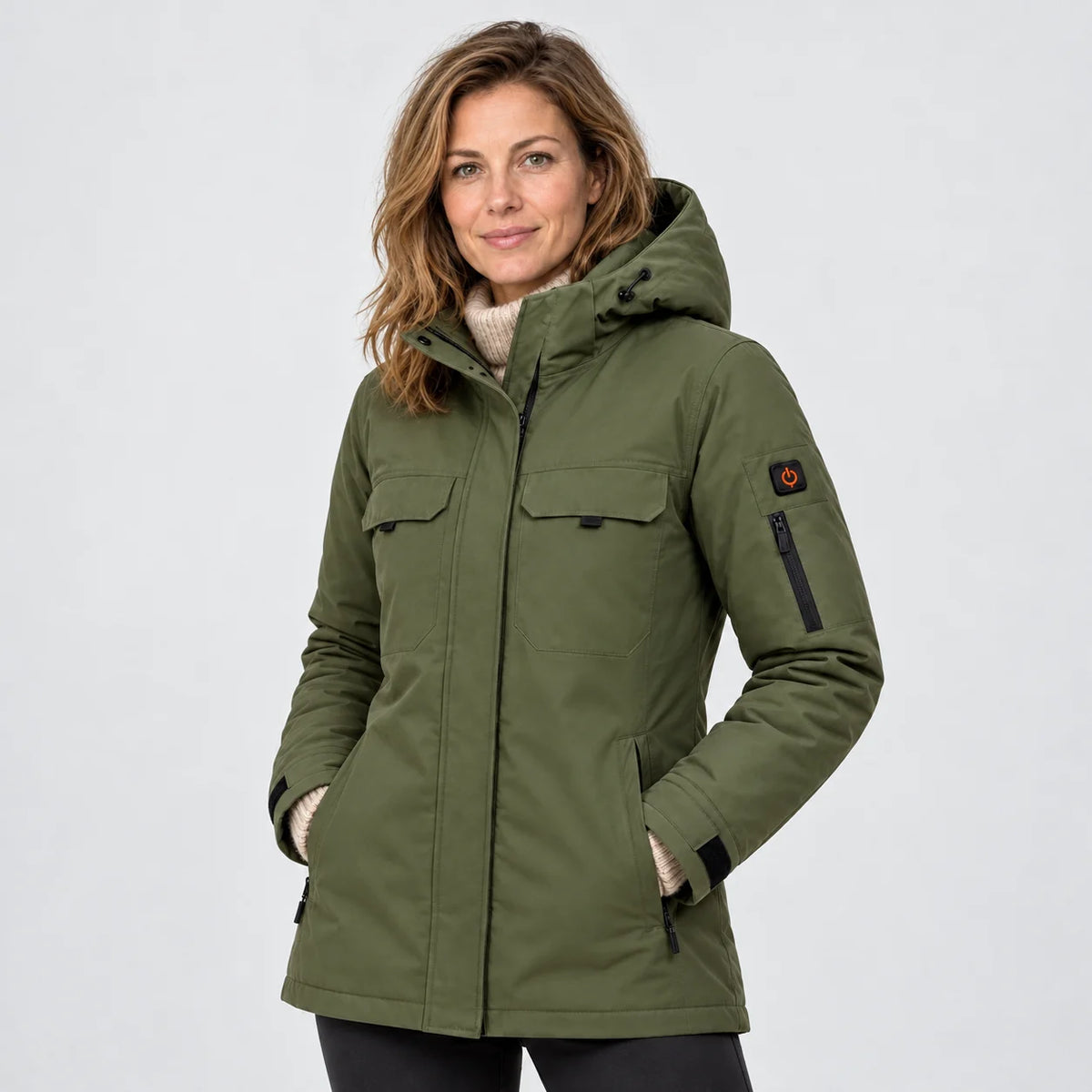 Uppvärmd parkas dam PyreFit Terrano, på modell, framifrån