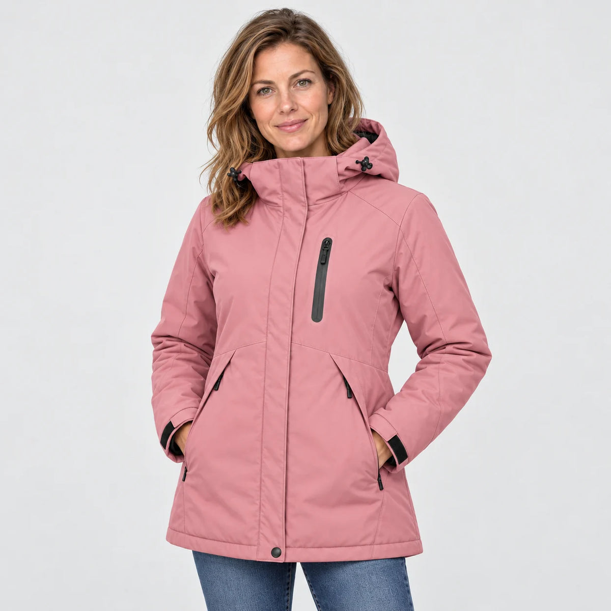 Uppvärmd parkas dam PyreFit Traverso i rosa, framifrån