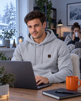 Uppvärmd hoodie PyreFit Velocor en vinterdag: på hemmakontoret