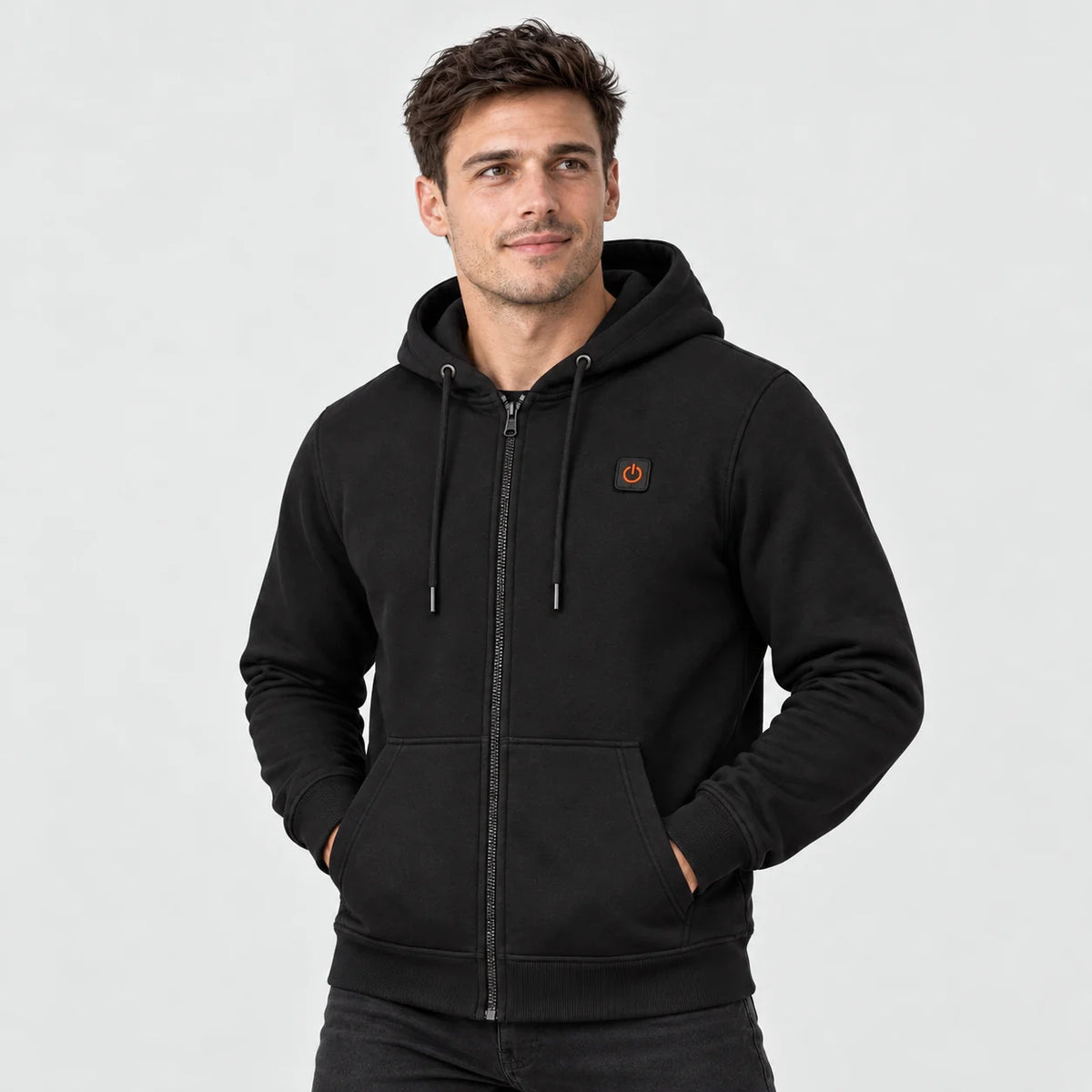Uppvärmd hoodie herr med dragkedja PyreFit Voltor, på modell, framifrån