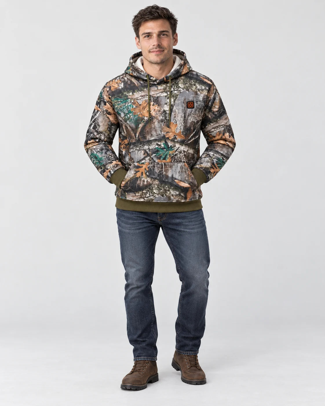 Uppvärmd hoodie med skogsmönster PyreFit Zippo, helfigur