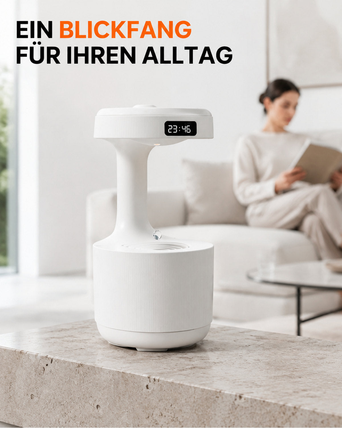 Luftfuktare med droppeffekt och LED-klocka – produktbild 3