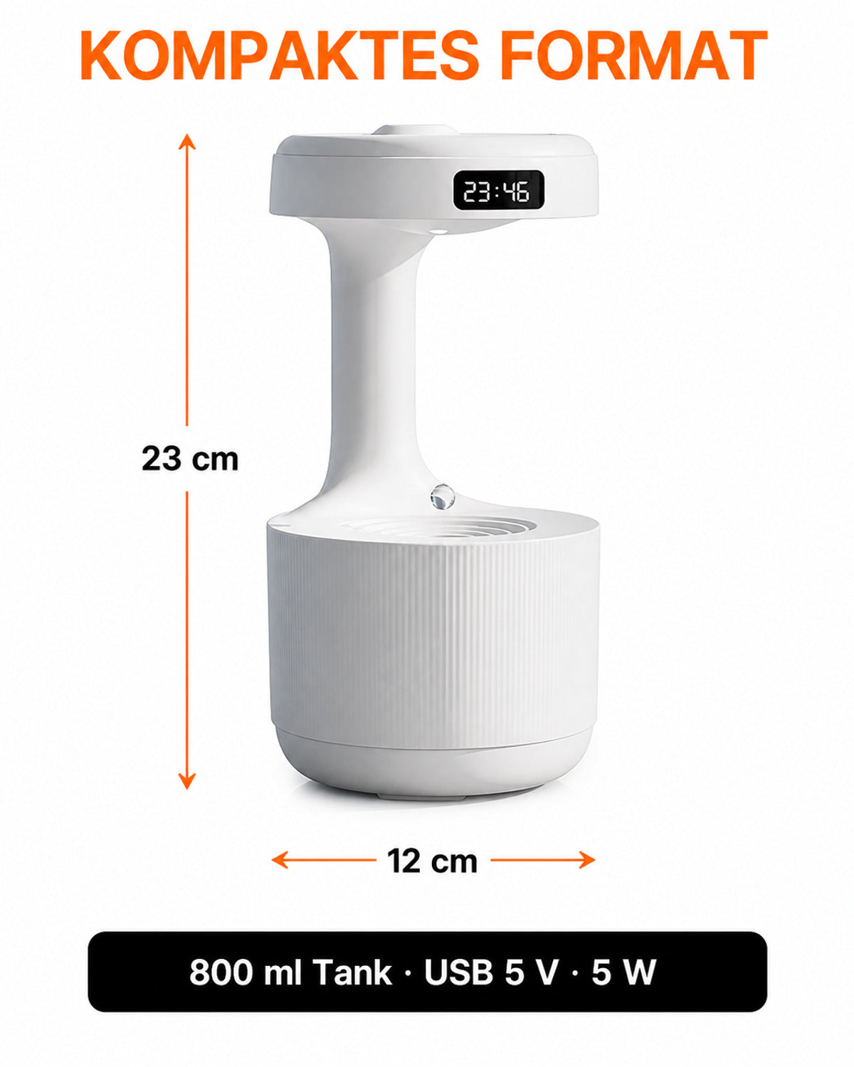 Luftfuktare med droppeffekt och LED-klocka – produktbild 6
